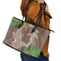 Polynesia Leather Tote Bag Sharks Duo Tropical Brown LT7 - Polynesian Pride