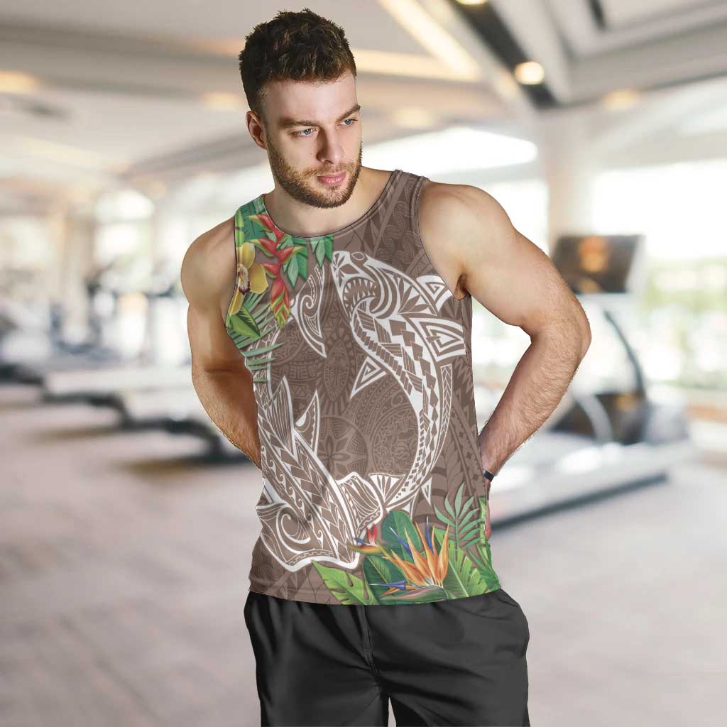 Polynesia Men Tank Top Sharks Duo Tropical Brown