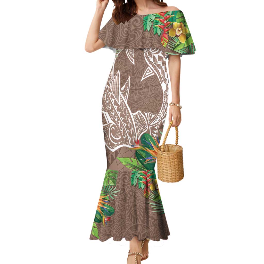 Polynesia Mermaid Dress Sharks Duo Tropical Brown LT7 Women Brown - Polynesian Pride