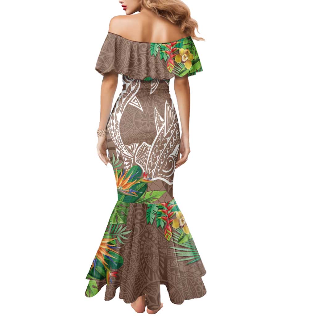 Polynesia Mermaid Dress Sharks Duo Tropical Brown LT7 - Polynesian Pride