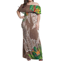 Polynesia Off Shoulder Maxi Dress Sharks Duo Tropical Brown LT7 Women Brown - Polynesian Pride