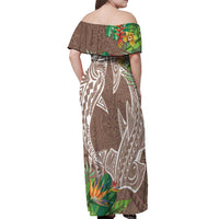 Polynesia Off Shoulder Maxi Dress Sharks Duo Tropical Brown LT7 - Polynesian Pride