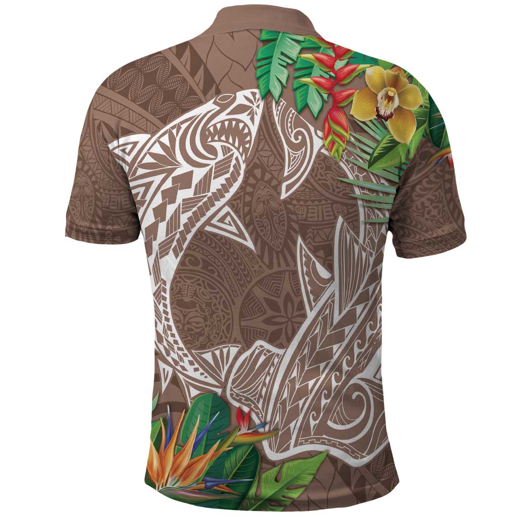 Polynesia Polo Shirt Sharks Duo Tropical Brown