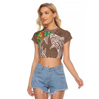 Polynesia Raglan Cropped T Shirt Sharks Duo Tropical Brown LT7 Female Brown - Polynesian Pride