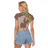 Polynesia Raglan Cropped T Shirt Sharks Duo Tropical Brown LT7 - Polynesian Pride