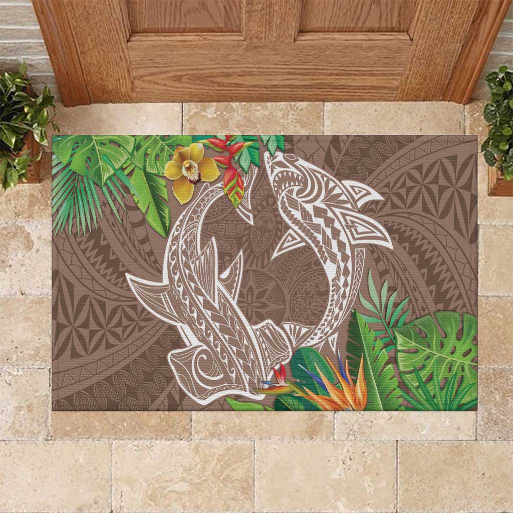 Polynesia Rubber Doormat Sharks Duo Tropical Brown