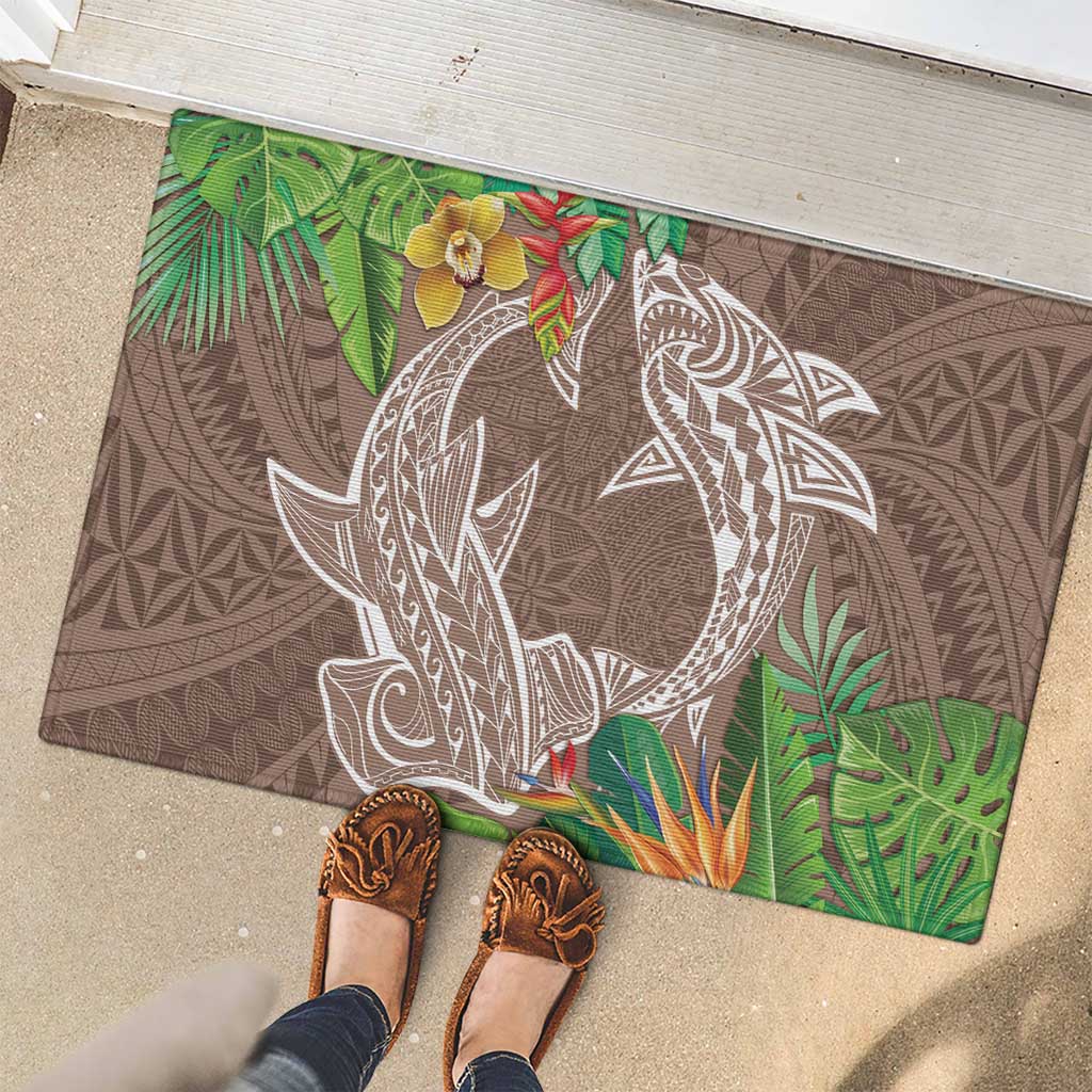 Polynesia Rubber Doormat Sharks Duo Tropical Brown