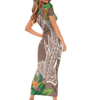 Polynesia Short Sleeve Bodycon Dress Sharks Duo Tropical Brown LT7 - Polynesian Pride