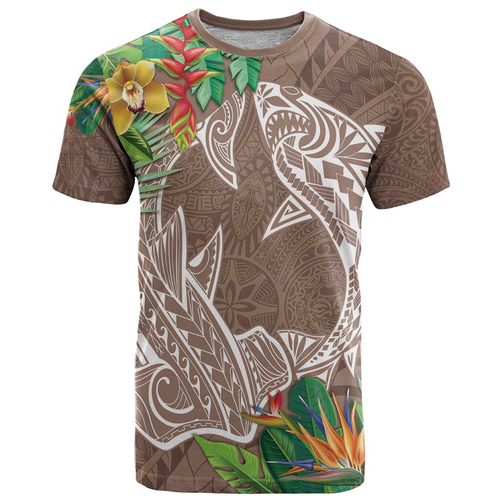 Polynesia T Shirt Sharks Duo Tropical Brown LT7 Brown - Polynesian Pride