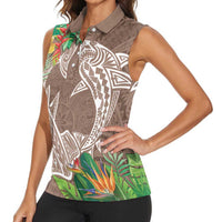 Polynesia Women Sleeveless Polo Shirt Sharks Duo Tropical Brown LT7 - Polynesian Pride