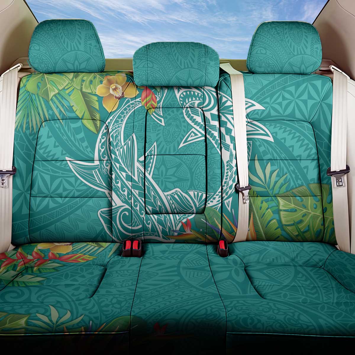 Polynesia Back Car Seat Cover Sharks Duo Tropical Teal