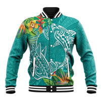 Polynesia Baseball Jacket Sharks Duo Tropical Teal LT7 Unisex Teal - Polynesian Pride