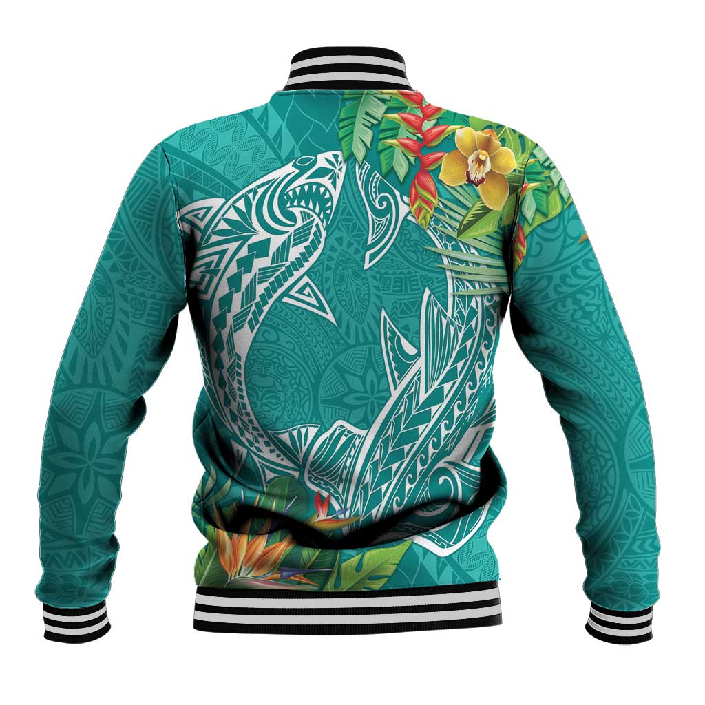 Polynesia Baseball Jacket Sharks Duo Tropical Teal LT7 - Polynesian Pride