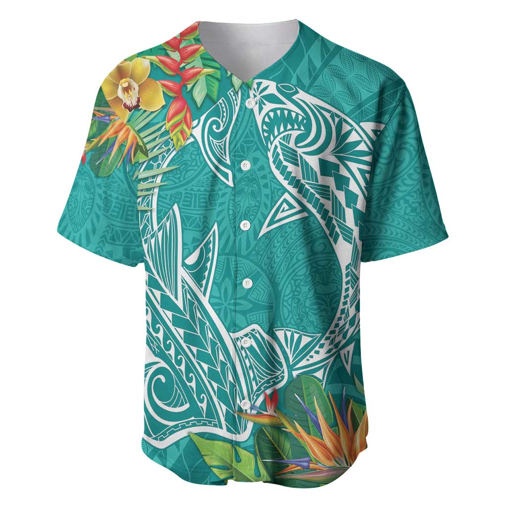Polynesia Baseball Jersey Sharks Duo Tropical Teal LT7 Teal - Polynesian Pride