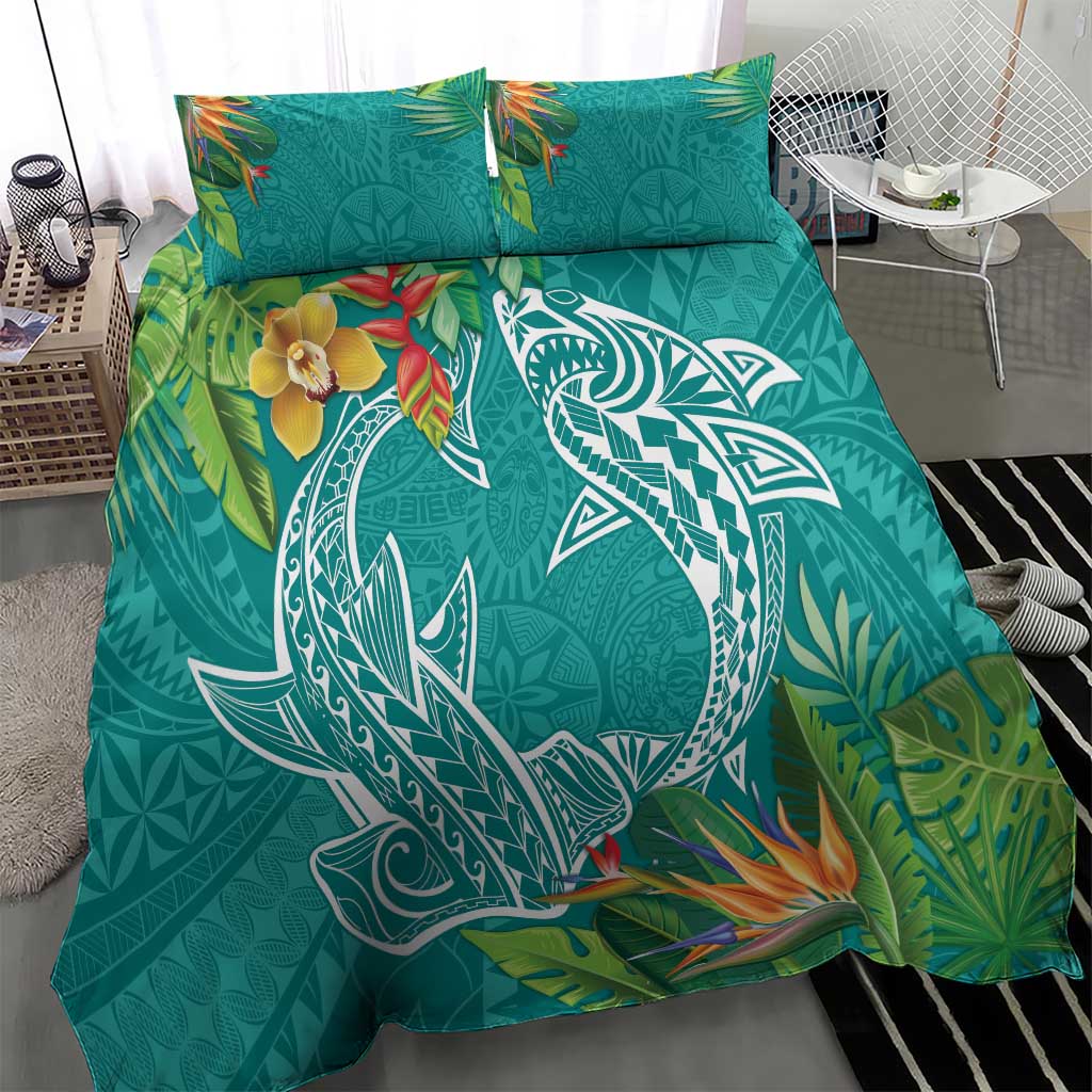 Polynesia Bedding Set Sharks Duo Tropical Teal