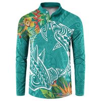 Polynesia Button Sweatshirt Sharks Duo Tropical Teal LT7 Teal - Polynesian Pride