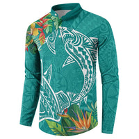 Polynesia Button Sweatshirt Sharks Duo Tropical Teal LT7 - Polynesian Pride