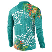 Polynesia Button Sweatshirt Sharks Duo Tropical Teal LT7 - Polynesian Pride