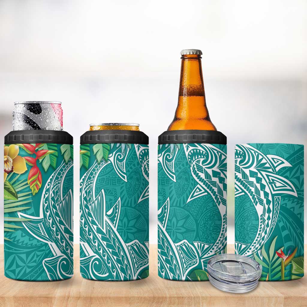 Polynesia 4 in 1 Can Cooler Tumbler Sharks Duo Tropical Teal