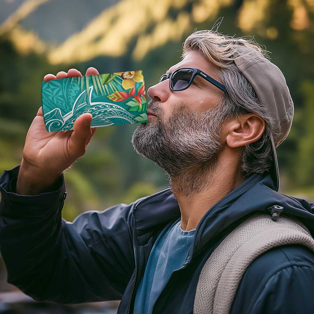 Polynesia 4 in 1 Can Cooler Tumbler Sharks Duo Tropical Teal