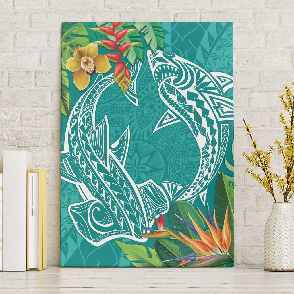 Polynesia Canvas Wall Art Sharks Duo Tropical Teal