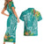 Polynesia Couples Matching Short Sleeve Bodycon Dress and Hawaiian Shirt Sharks Duo Tropical Teal