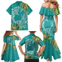Polynesia Family Matching Mermaid Dress and Hawaiian Shirt Sharks Duo Tropical Teal