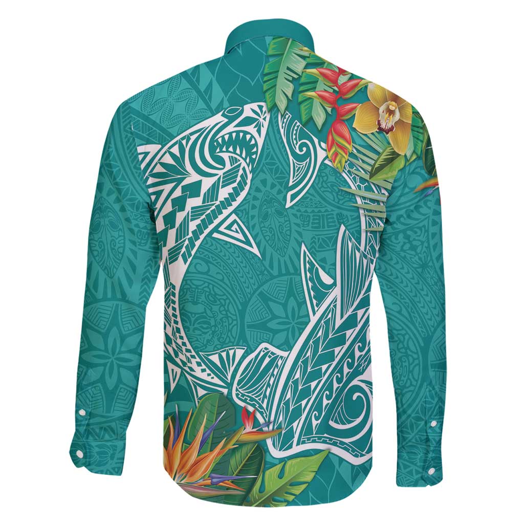 Polynesia Family Matching Mermaid Dress and Hawaiian Shirt Sharks Duo Tropical Teal