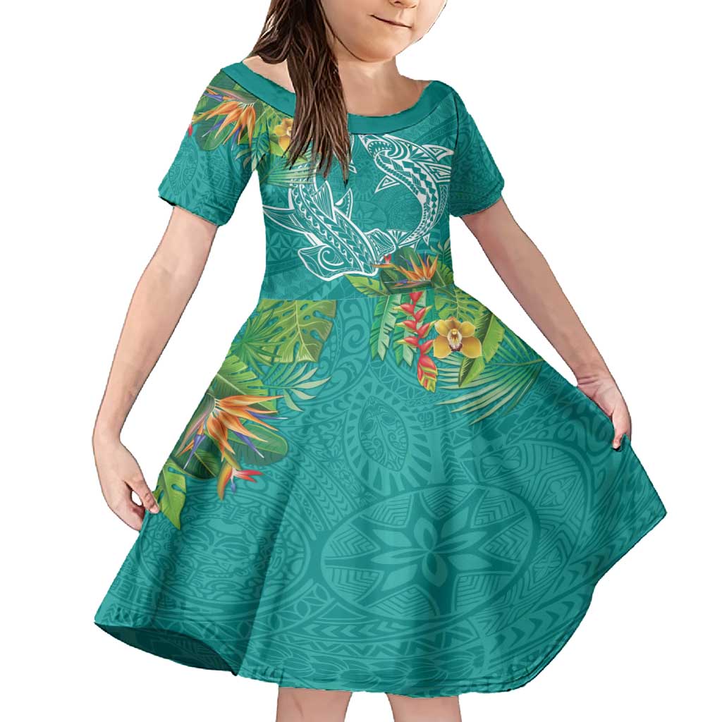 Polynesia Family Matching Summer Maxi Dress and Hawaiian Shirt Sharks Duo Tropical Teal