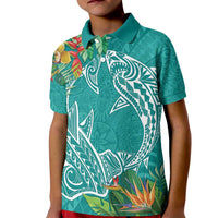Polynesia Kid Polo Shirt Sharks Duo Tropical Teal LT7 Kid Teal - Polynesian Pride