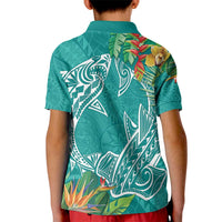 Polynesia Kid Polo Shirt Sharks Duo Tropical Teal LT7 - Polynesian Pride