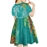 Polynesia Kid Short Sleeve Dress Sharks Duo Tropical Teal LT7 - Polynesian Pride