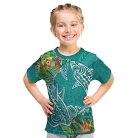 Polynesia Kid T Shirt Sharks Duo Tropical Teal LT7 Teal - Polynesian Pride