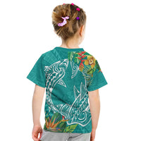 Polynesia Kid T Shirt Sharks Duo Tropical Teal LT7 - Polynesian Pride