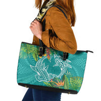 Polynesia Leather Tote Bag Sharks Duo Tropical Teal LT7 Teal - Polynesian Pride