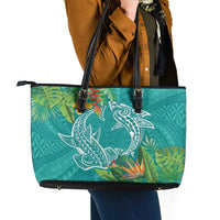 Polynesia Leather Tote Bag Sharks Duo Tropical Teal LT7 - Polynesian Pride