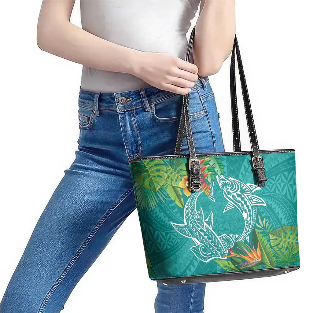 Polynesia Leather Tote Bag Sharks Duo Tropical Teal LT7 - Polynesian Pride