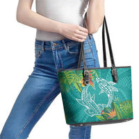 Polynesia Leather Tote Bag Sharks Duo Tropical Teal LT7 - Polynesian Pride