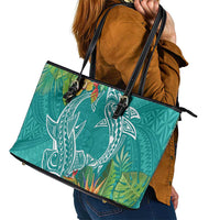 Polynesia Leather Tote Bag Sharks Duo Tropical Teal LT7 - Polynesian Pride