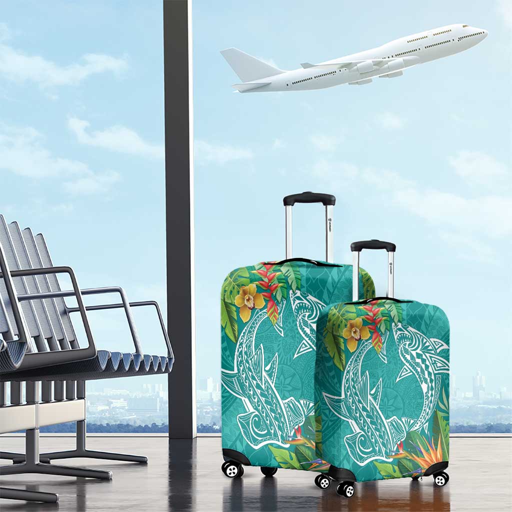 Polynesia Luggage Cover Sharks Duo Tropical Teal