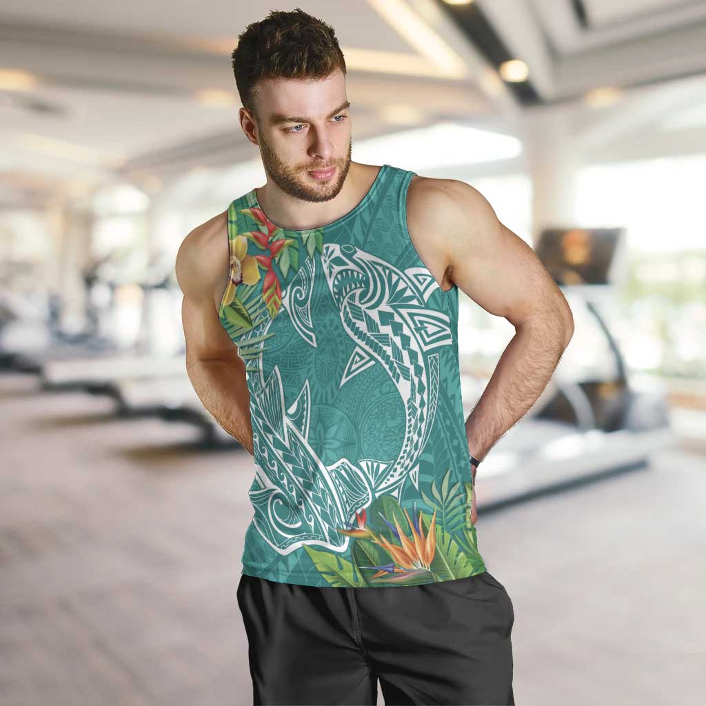 Polynesia Men Tank Top Sharks Duo Tropical Teal