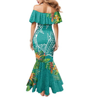 Polynesia Mermaid Dress Sharks Duo Tropical Teal LT7 - Polynesian Pride