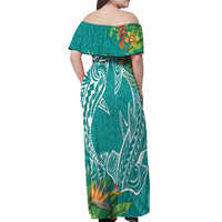 Polynesia Off Shoulder Maxi Dress Sharks Duo Tropical Teal LT7 - Polynesian Pride