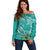 Polynesia Off Shoulder Sweater Sharks Duo Tropical Teal