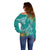 Polynesia Off Shoulder Sweater Sharks Duo Tropical Teal