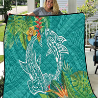 Polynesia Quilt Sharks Duo Tropical Teal LT7 Teal - Polynesian Pride
