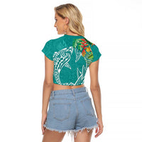 Polynesia Raglan Cropped T Shirt Sharks Duo Tropical Teal LT7 - Polynesian Pride