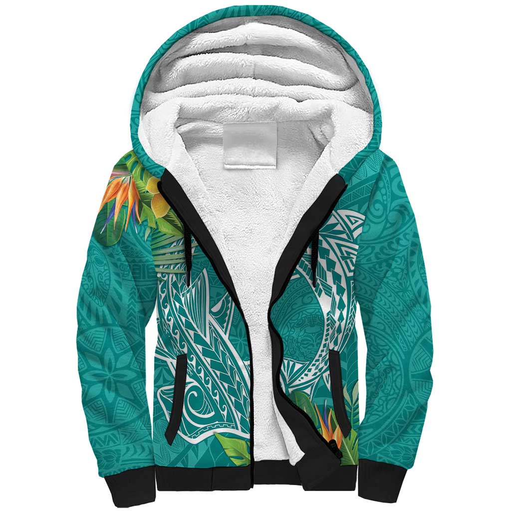 Polynesia Sherpa Hoodie Sharks Duo Tropical Teal