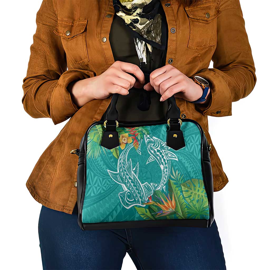 Polynesia Shoulder Handbag Sharks Duo Tropical Teal LT7 - Polynesian Pride