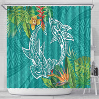 Polynesia Shower Curtain Sharks Duo Tropical Teal LT7 - Polynesian Pride